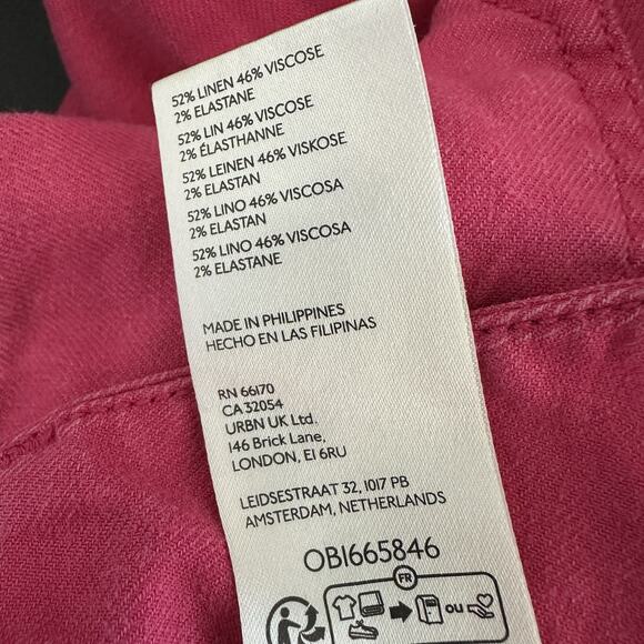 Anthropologie Maeve Colette Pants Petite 31 Pink Linen Blend Crop Wide-Leg - Picture 12 of 13